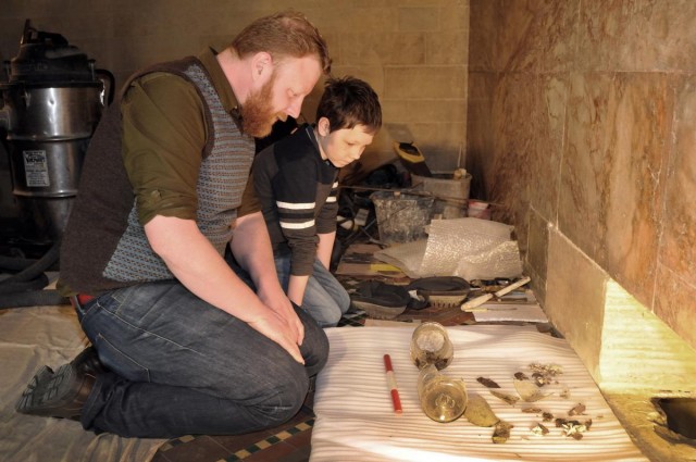 Dav and Evan examine the finds (photo by Richard Flint)
